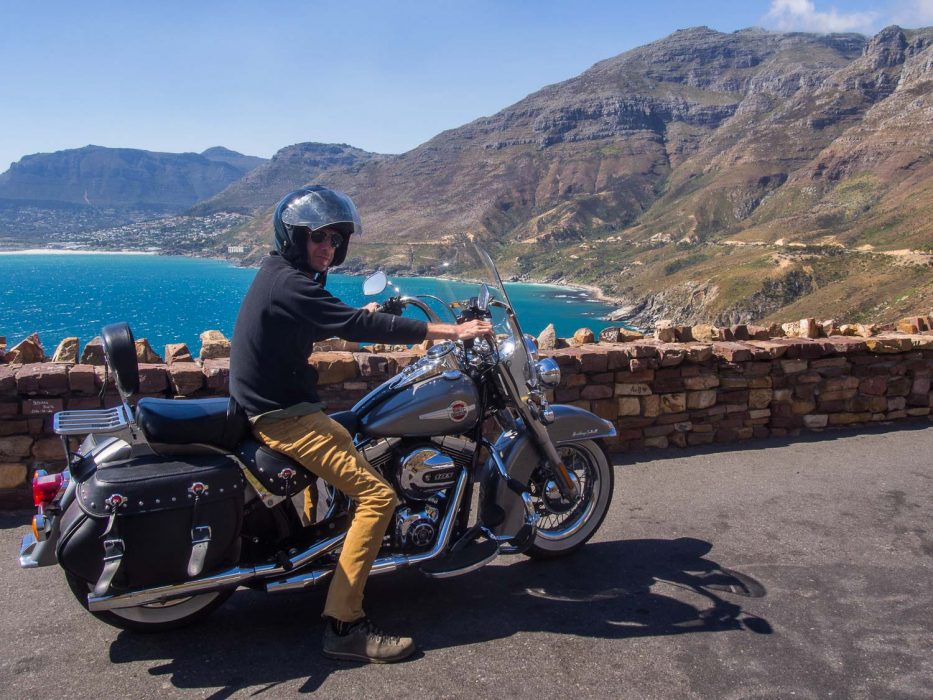 Riding Chapman's Peak Drive on a Harley