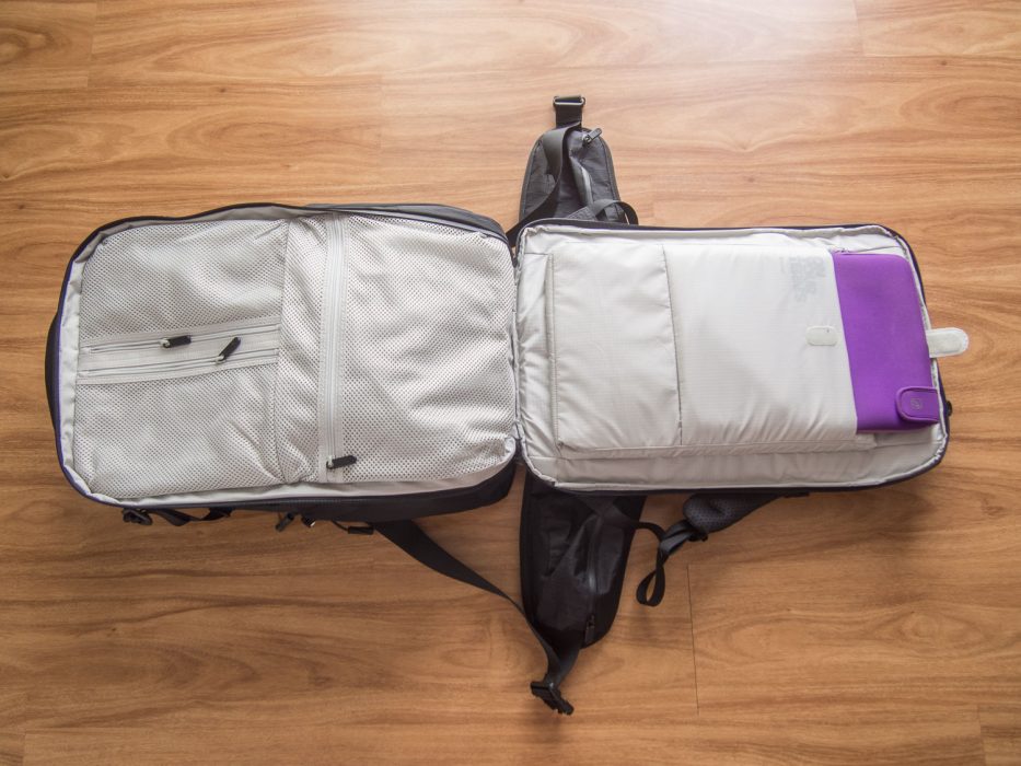 Tortuga Outbreaker backpack review:: the electronics compartment opens flat