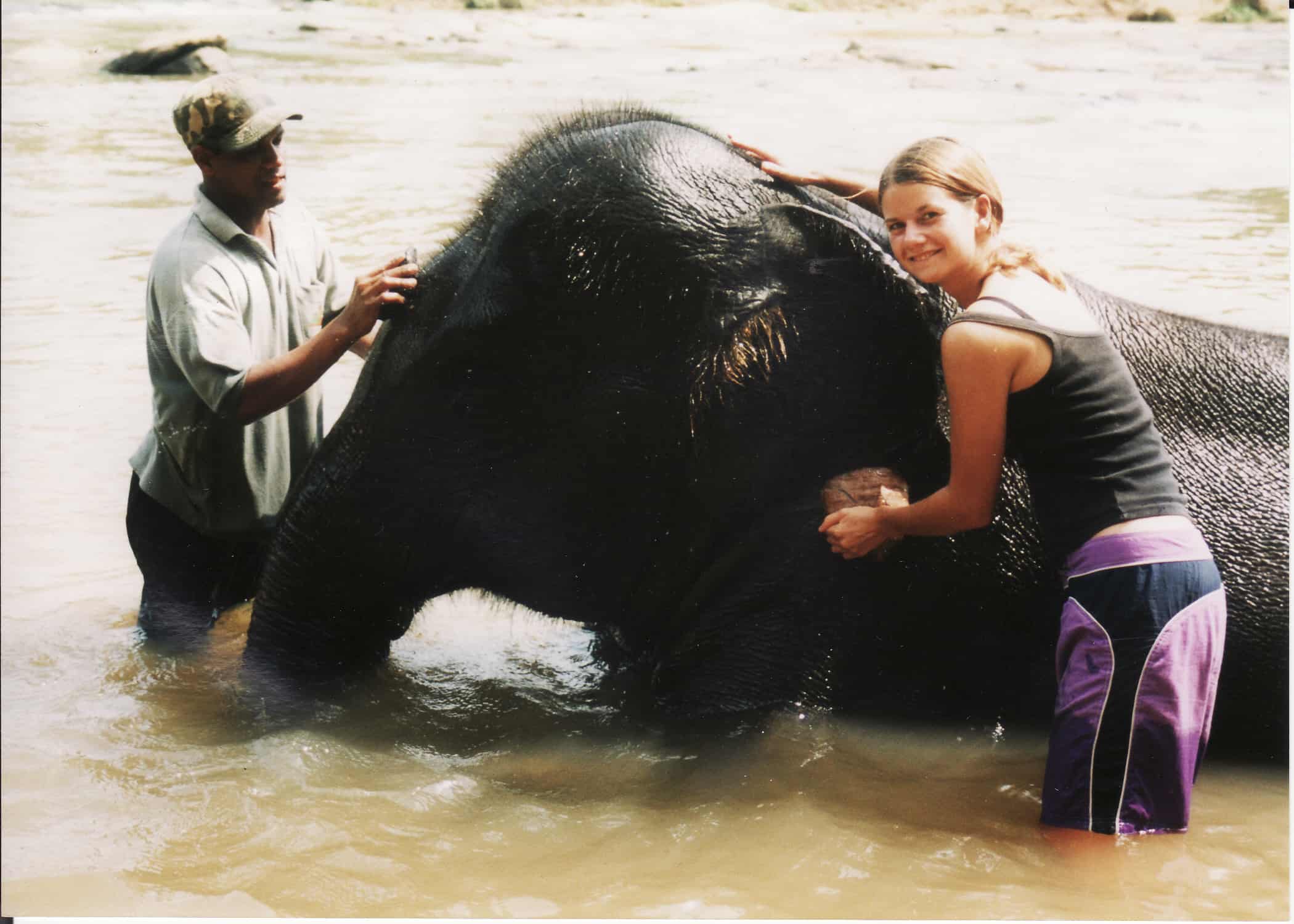 Erin volunteering at an elephant orphanage in Sri Lanka