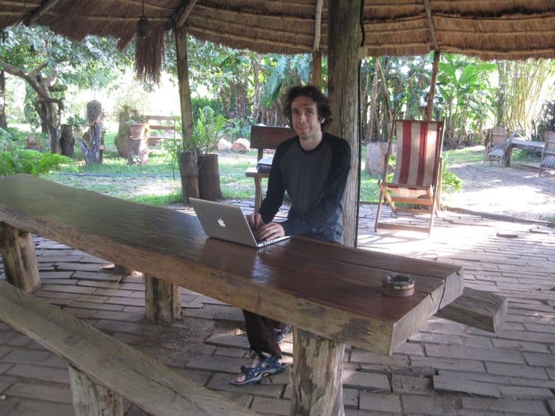 Simon's digital nomad office at Granja El Roble, Paraguay