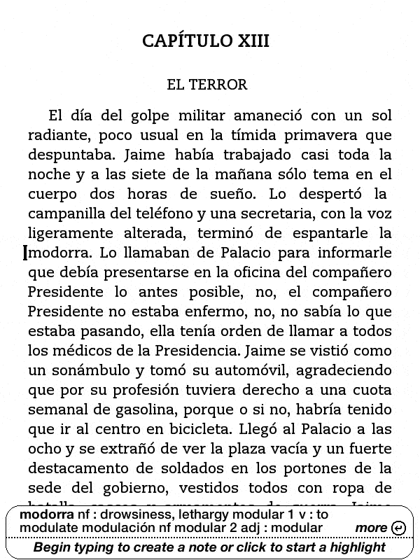 Kindle Screen Shot of Spanish Dictionary