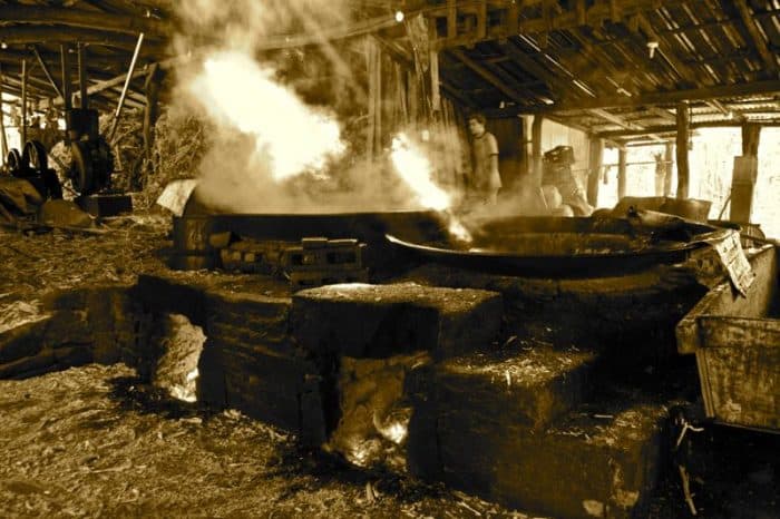 Brick fire of Costa Rican trapiche (sugar cane mill).