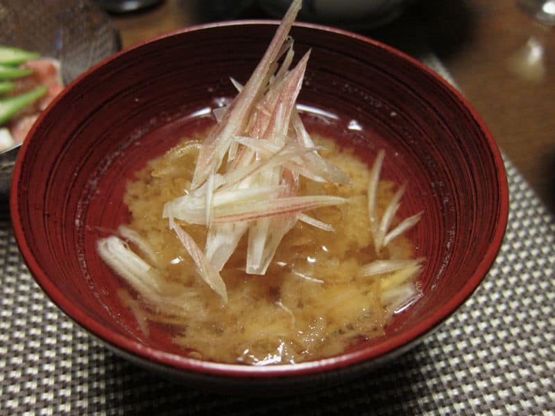 Miso soup with togan, myoga and lotus root