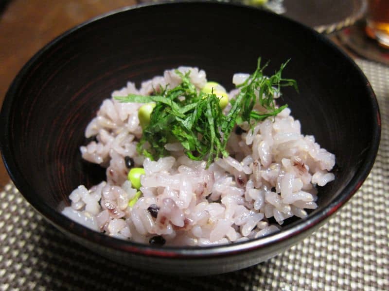 Purple rice with endamame and shiso
