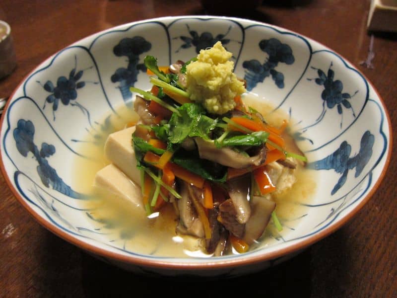 Simmered yuba and koyadofu with amber sauce