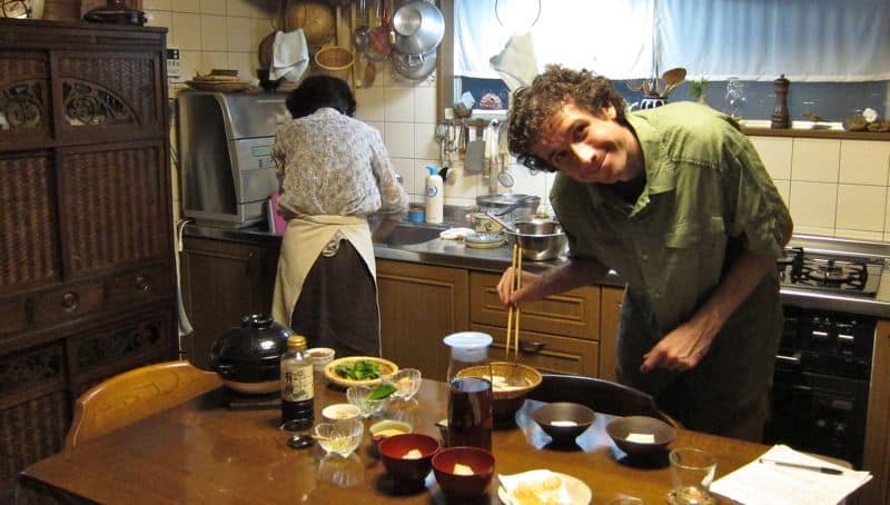 Simon cooking at Uzuki Cooking Class, Kyoto