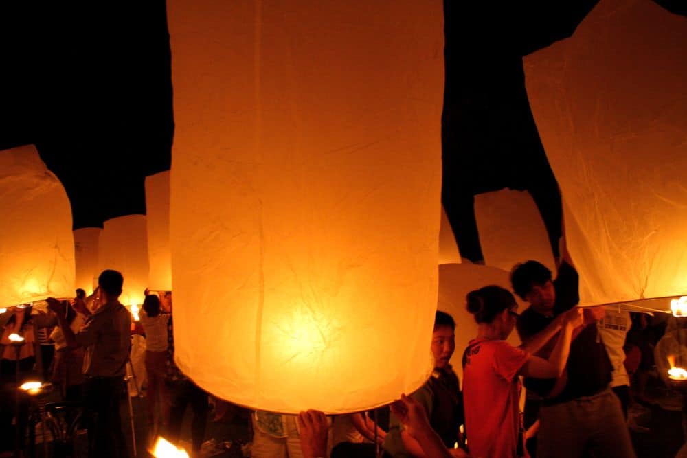 Inflated lanterns waiting for release at Yee Peng