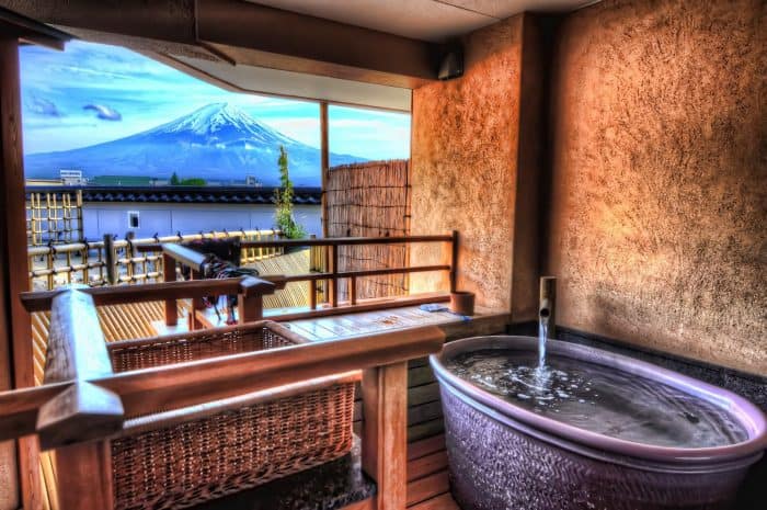 Mt Fuji view from Hotel Konanso, a ryokan in Kawaguchiko, one of the best places to stay in Japan.