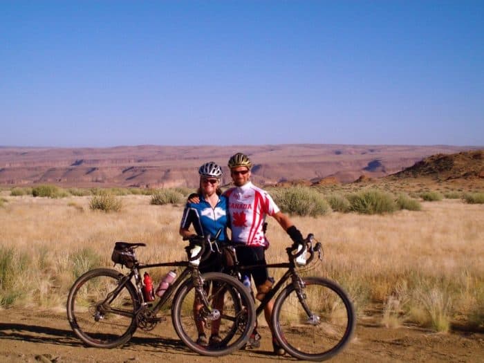 Dave and Deb cycling in Namibia