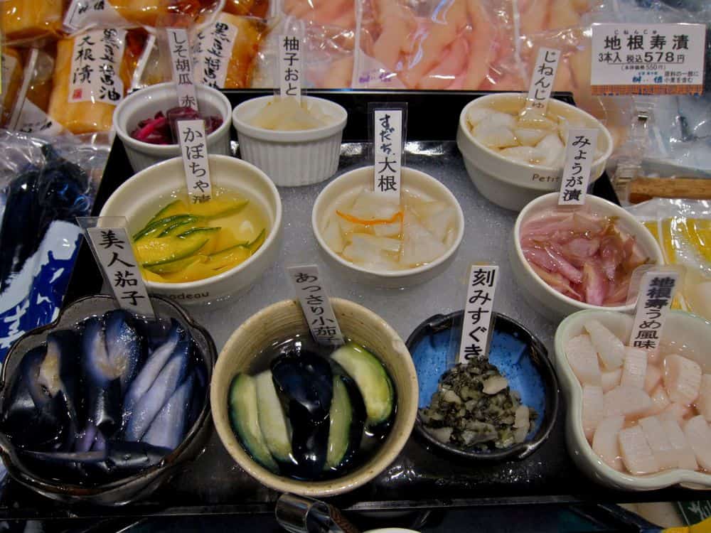 Tsukemono pickles at Nishiki Market in Kyoto