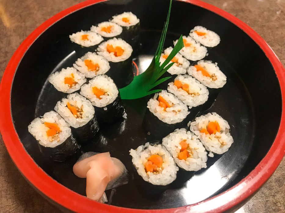 Vegetarian sushi with pickled vegetables at Komekichi Kozushi in Nikko, Japan 