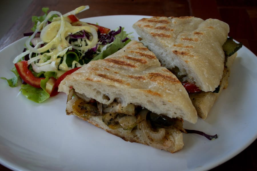 Thyme roasted vegetable and cheese panini, Cafe Compassion
