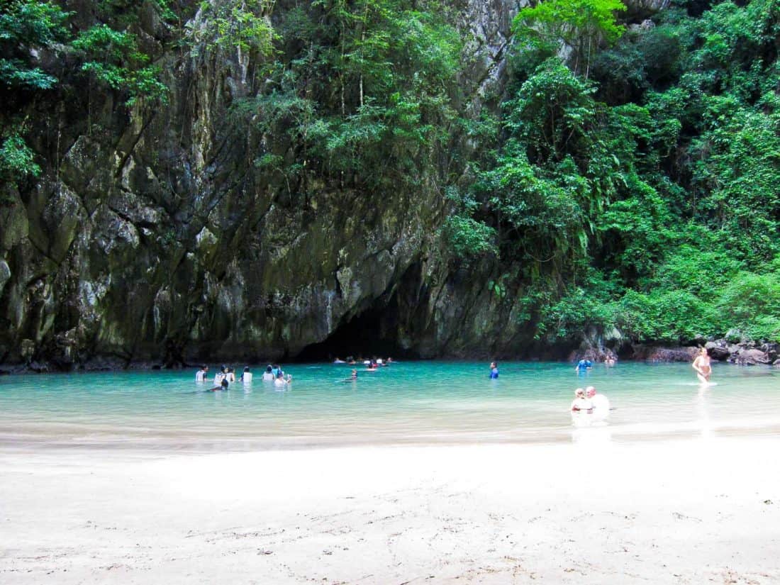 The beach inside Emerald Cave Koh Mook on a day trip from Koh Lanta with Freedom Adventures