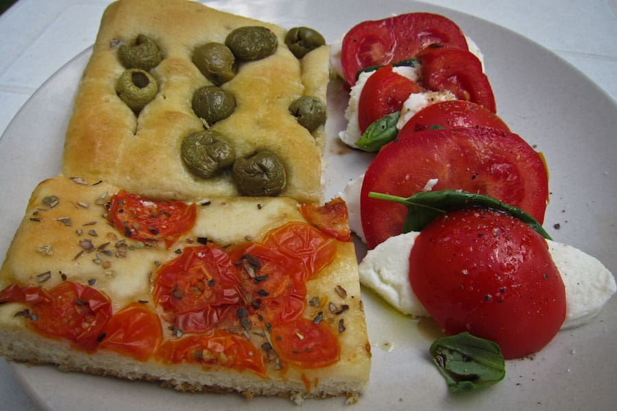 Caprese salad and focaccia