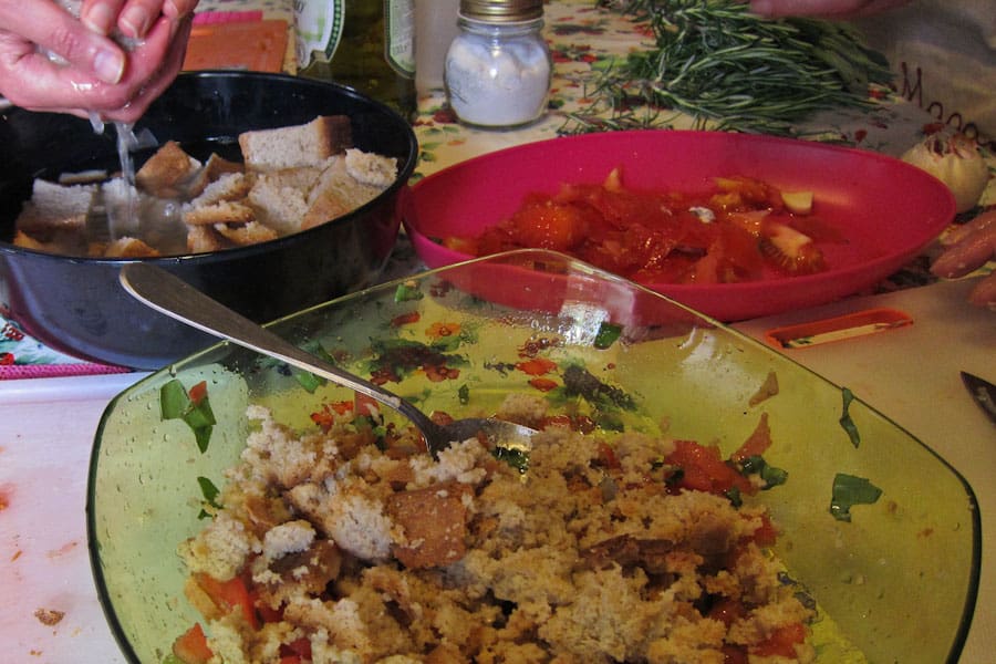 Making panzanella