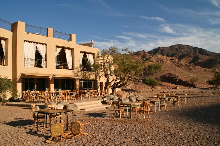 Outside seating area at Feynan Ecolodge