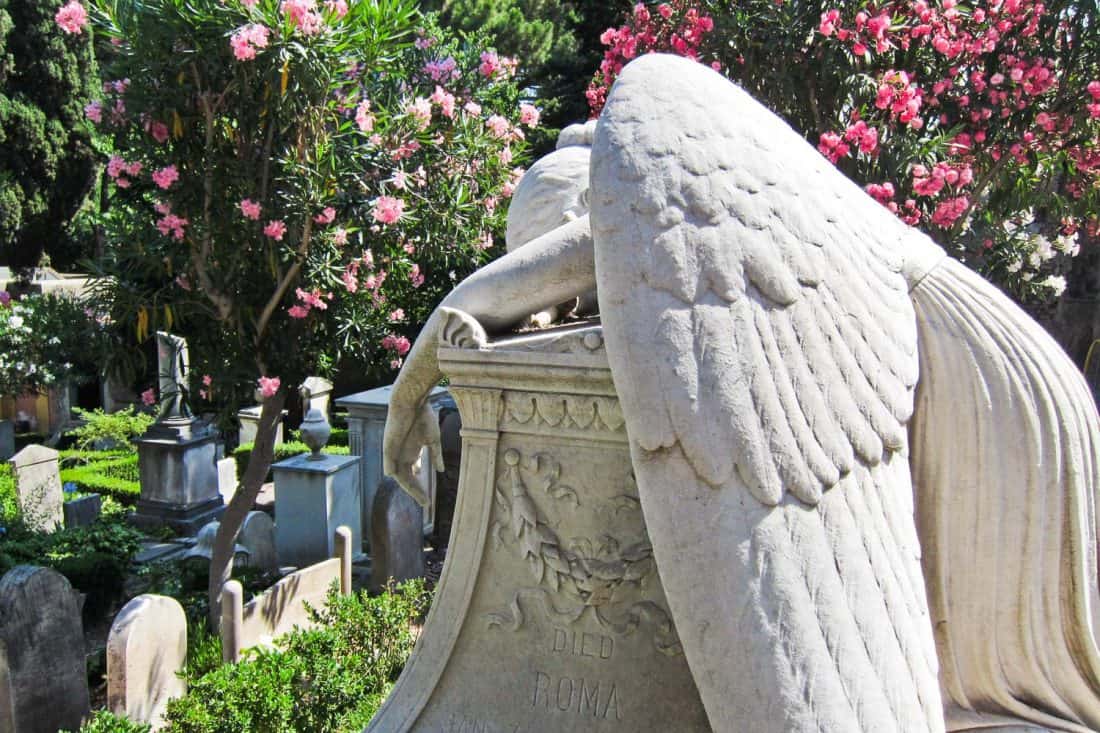 Keats grave in the Non-Catholic Cemetery Campo Cestio in Testaccio, Rome, Italy