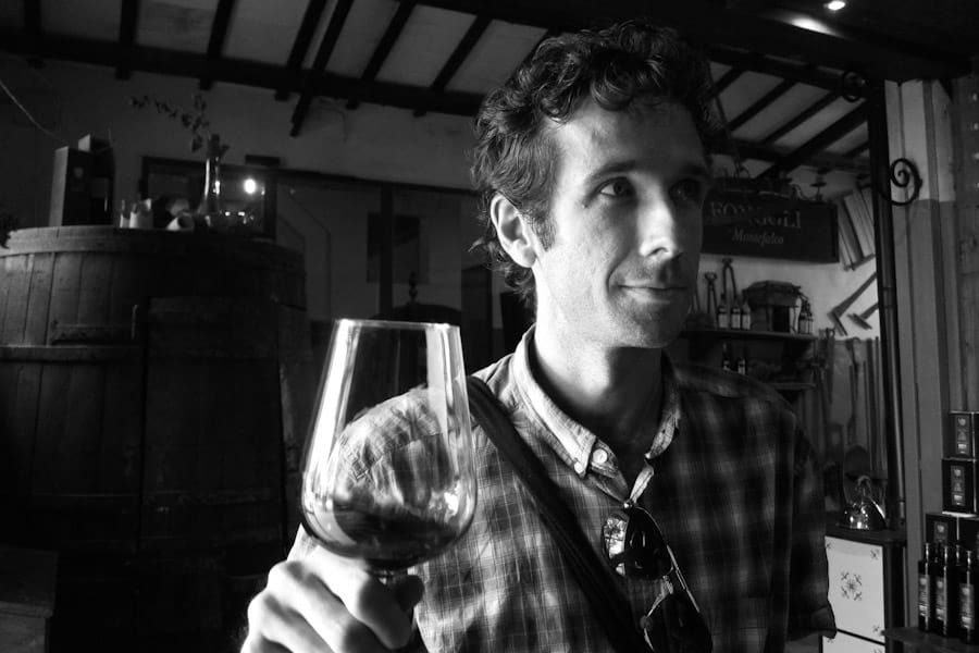 Simon tasting wine at Fongoli Simon tasting wine at Fongoli