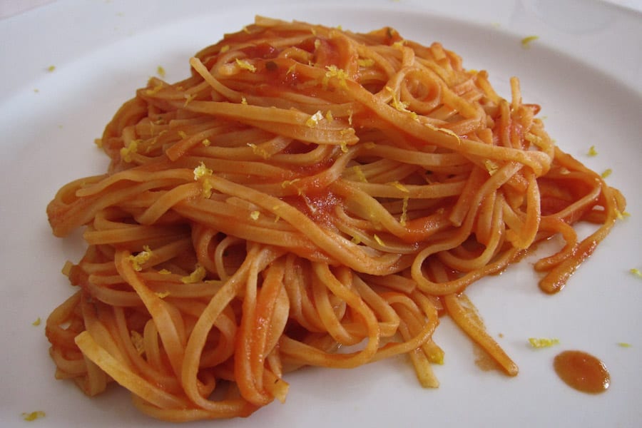 Tagliarini with tomato and lemon