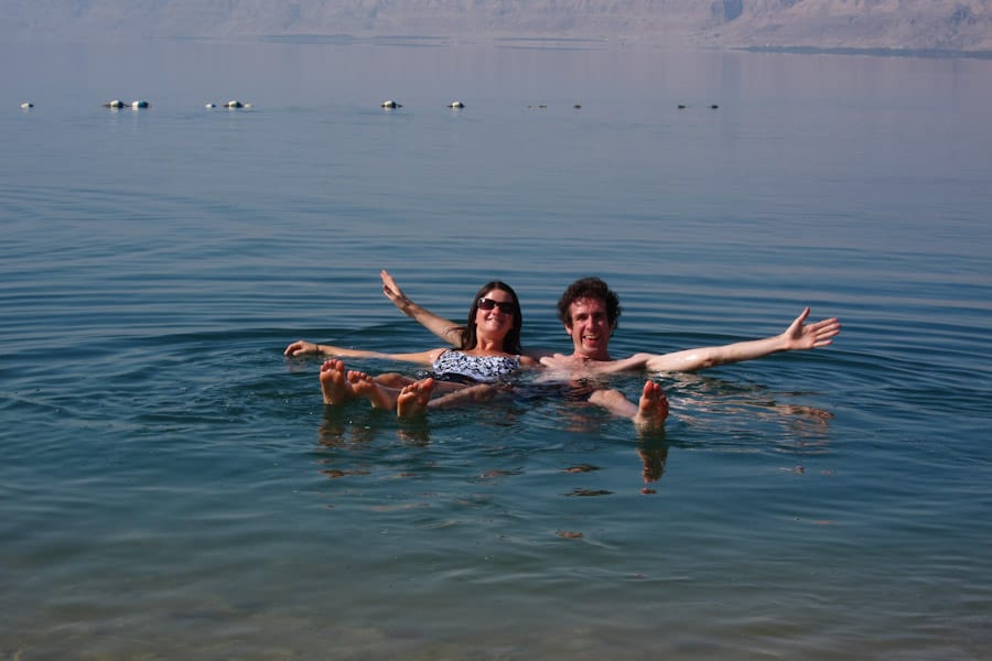 Us floating in the Dead Sea, Jordan
