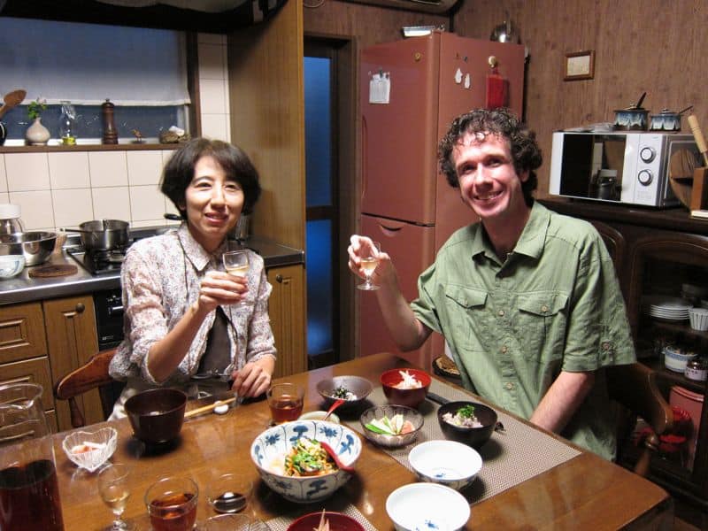 Simon toasting a successful Japanese cooking class