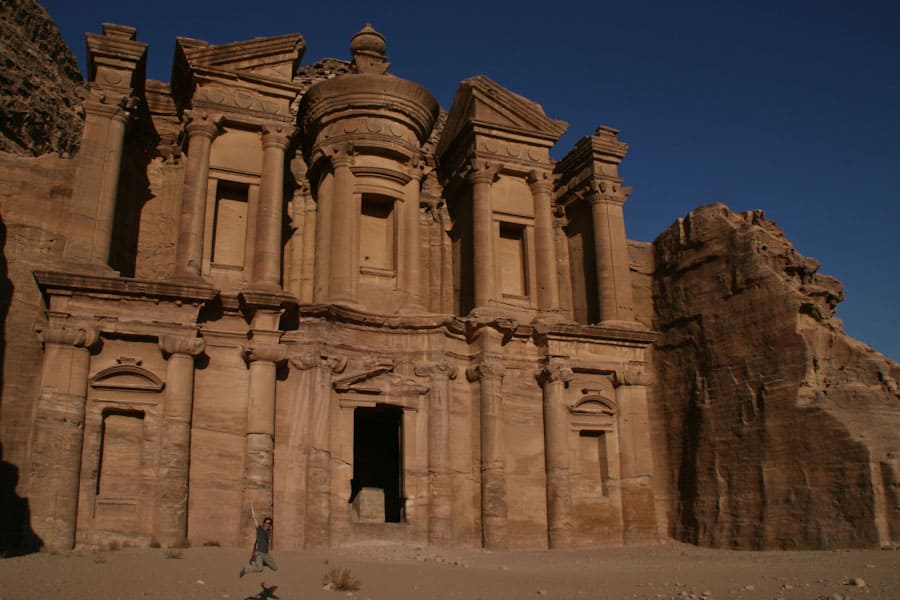 Simon jumping at the Monastery, Petra