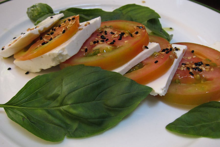 Tomato, goats cheese and basil salad