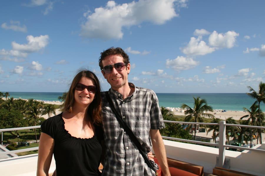 Us on the roof terrace of the Clevelander Hotel
