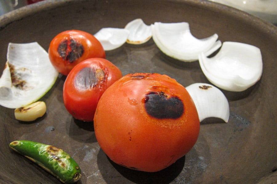 Burning vegetables for salsa Burning vegetables for salsa