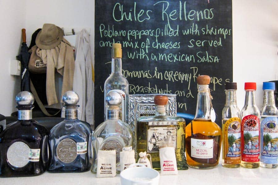 Tequila and mezcal bottles