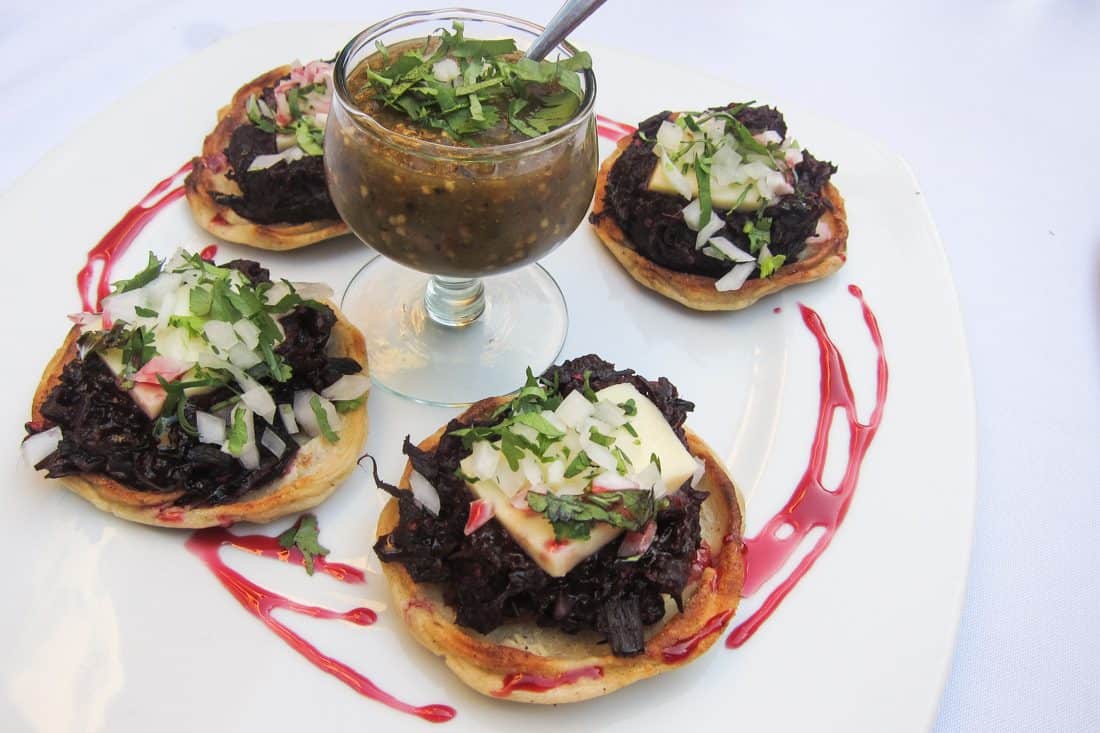 Hibiscus and panela sopes at Bistro Organico, San Pancho