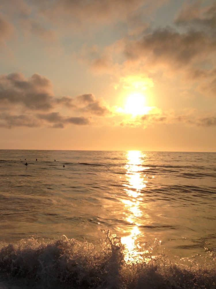 Surfers at sunset in San Pancho