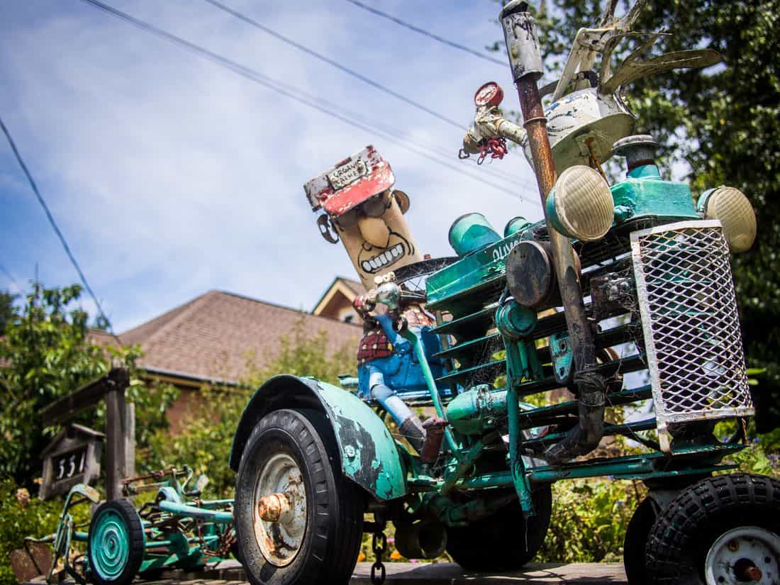 Tractor, Patrick Amiot junk sculpture, Florence Avenue, Sebastopol, one of the best things to do in Sonoma, California