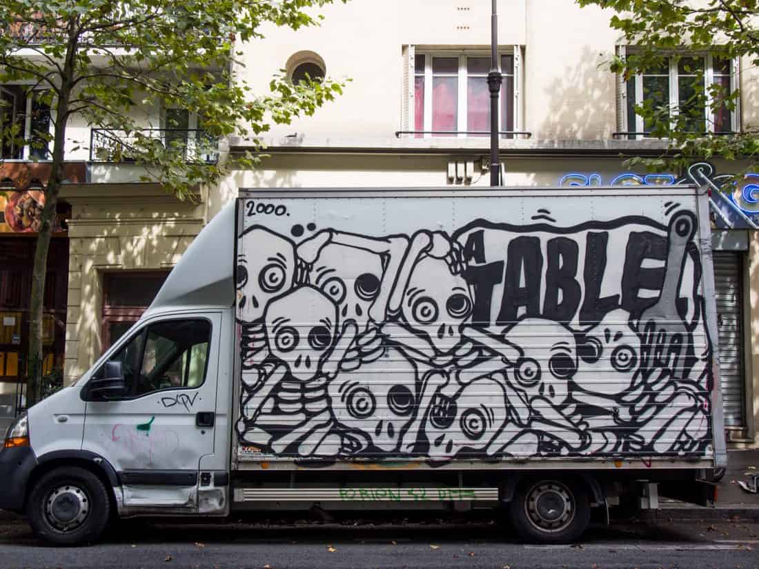 Even the delivery trucks in Paris are covered in graffiti