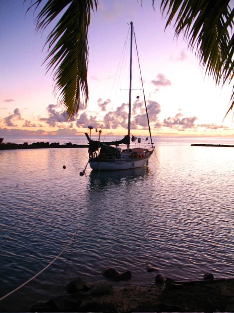 Their Amazing Grace boat in Aitutaki, Cook Islands