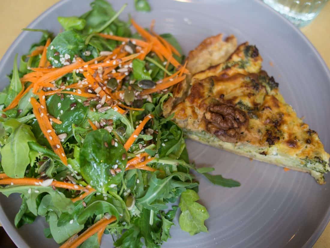 Broccoli quiche and salad at Basilika, Ljubljana