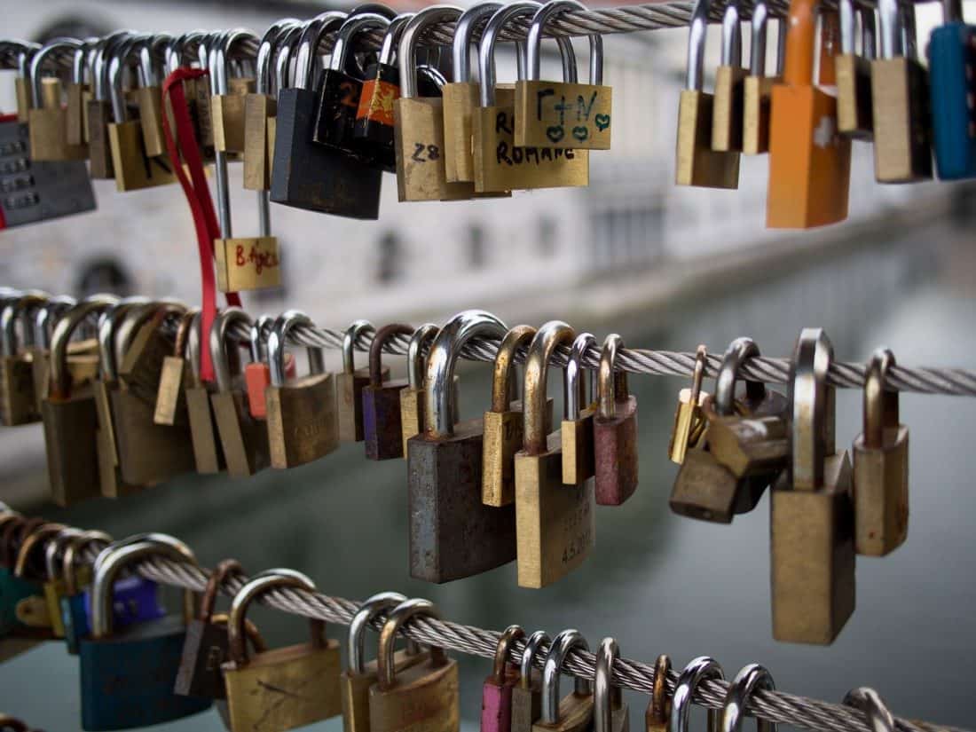 Love padlocks on Butcher's Bridge , Ljubljana