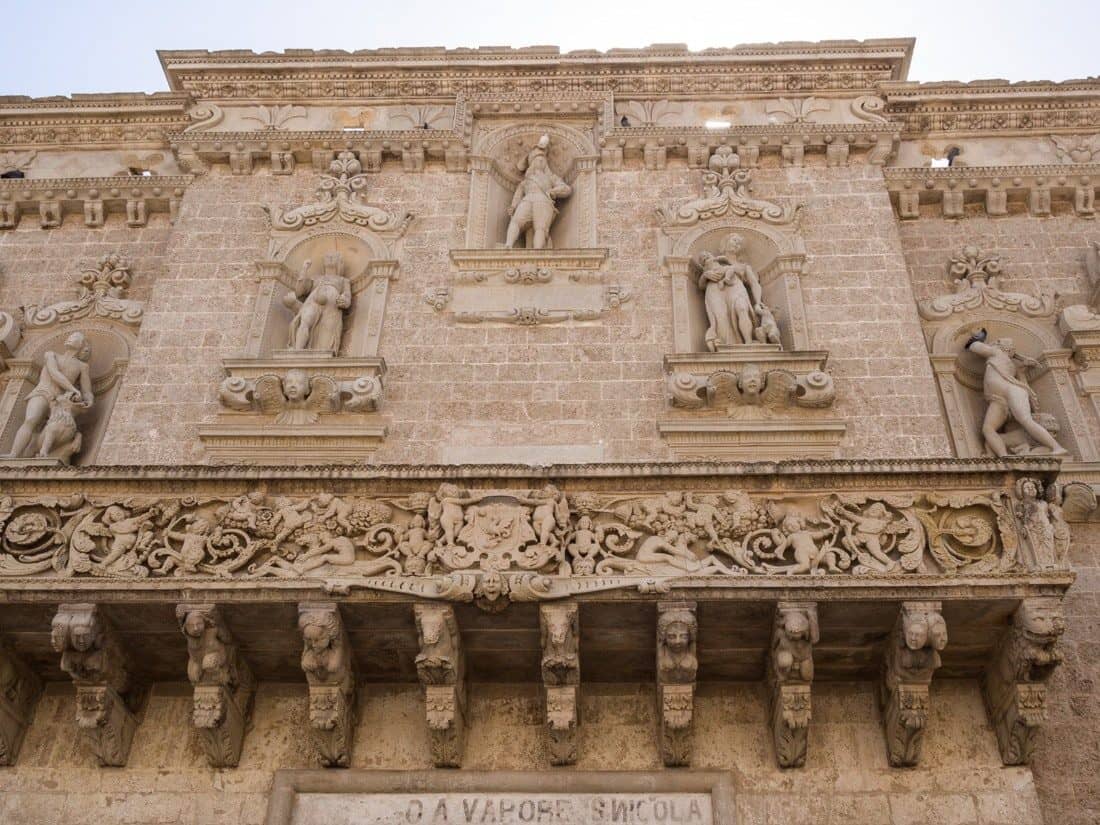 Baroque details of the facade of Corigliano d'Otranto's castle