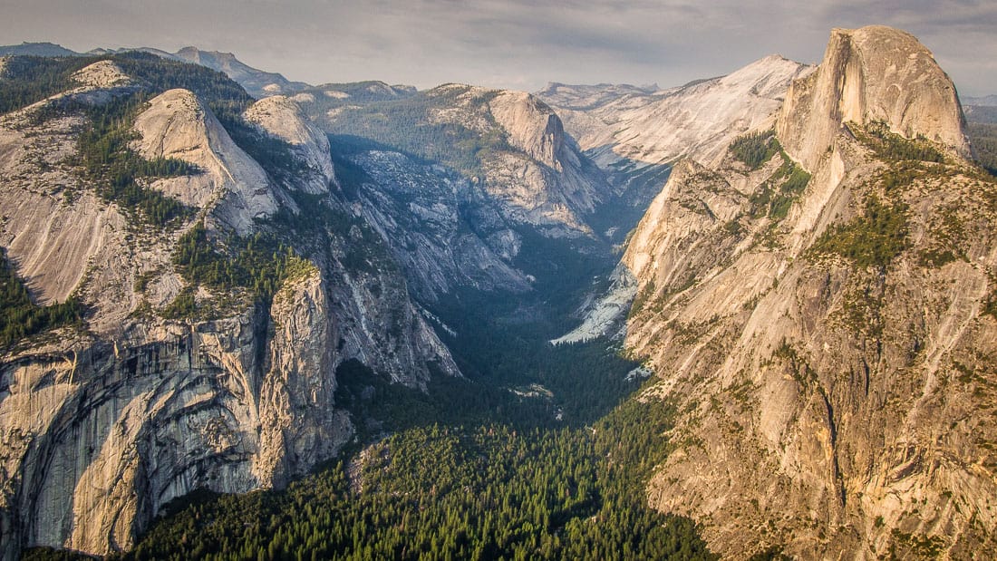 View down to the valley at Glacier Point, Yosemite in the summer