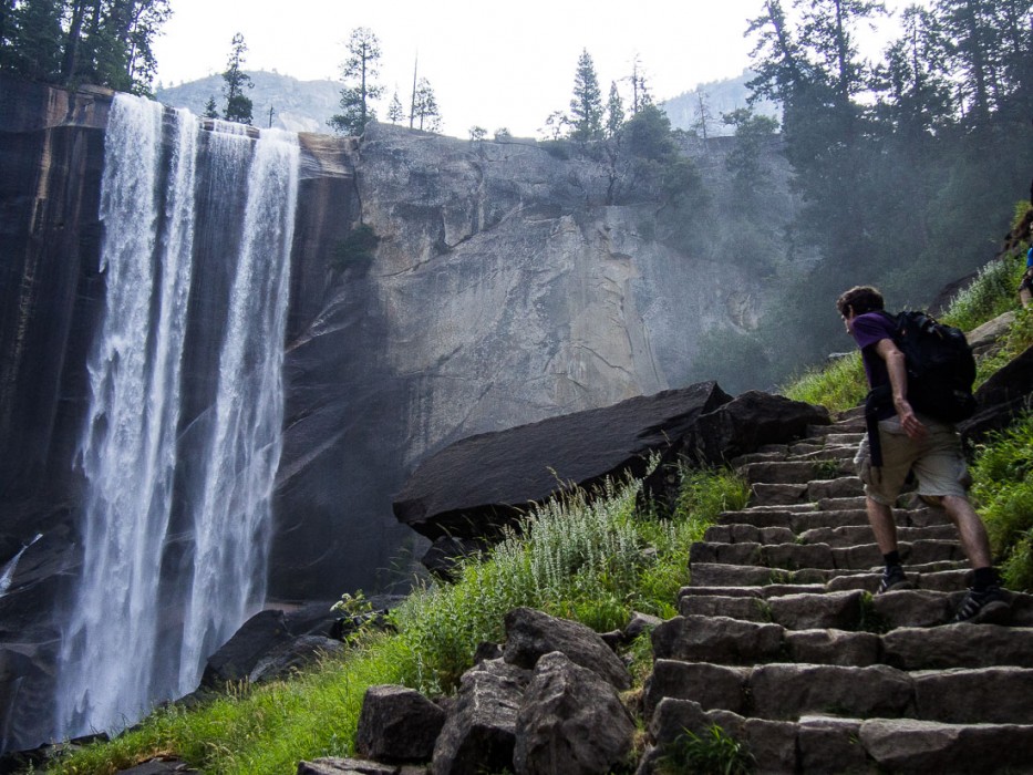 Simon hiking up the Mist Trail towards Vernal Falls - a highlight of our Yosemite 3 day itinerary in the summer