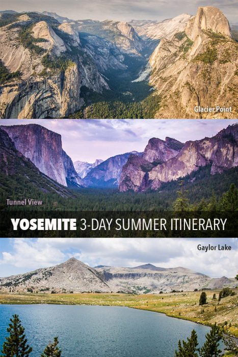 A Yosemite National Park 3-day itinerary for the summer months. Click through to learn how to avoid the crowds and make the most of a short stay in this stunning USA park. Featuring the Mist Trail and all the main areas of the park—Yosemite Valley, Glacier Point, Tioga Rd, & Mariposa Grove.