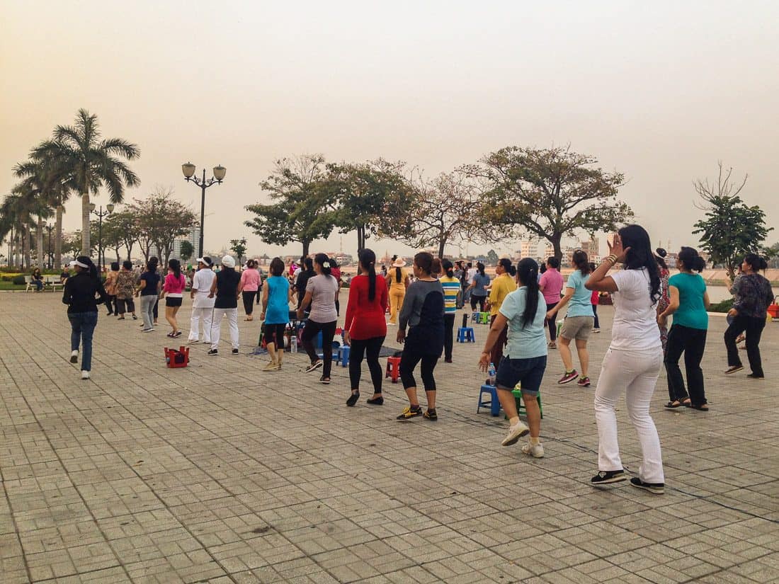 Public aerobics class in Phnom Penh