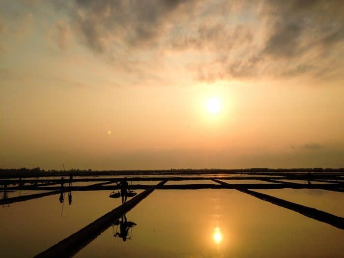 Salt fields, Kampot, Cambodia at sunrise