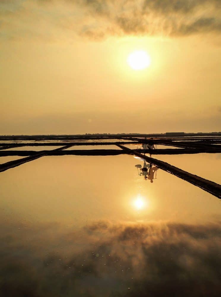 Salt fields of Kampot at sunrise