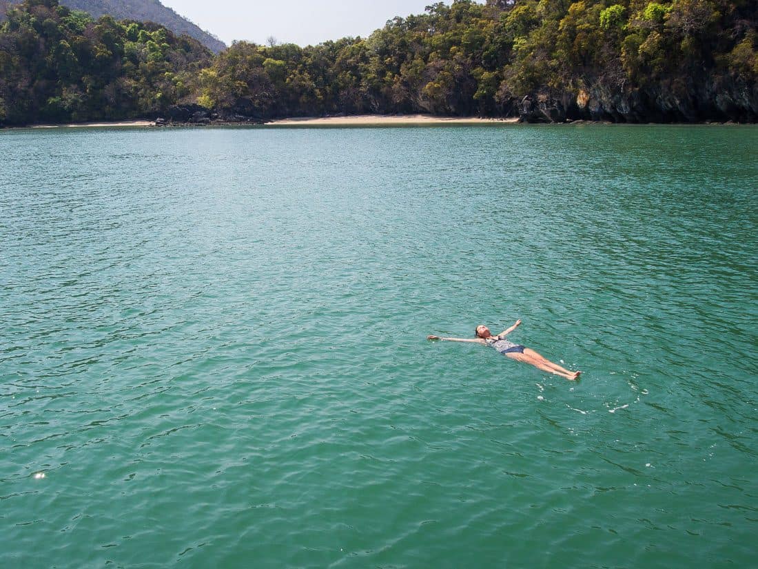 Erin swimming off Kay Sira, Langkawi