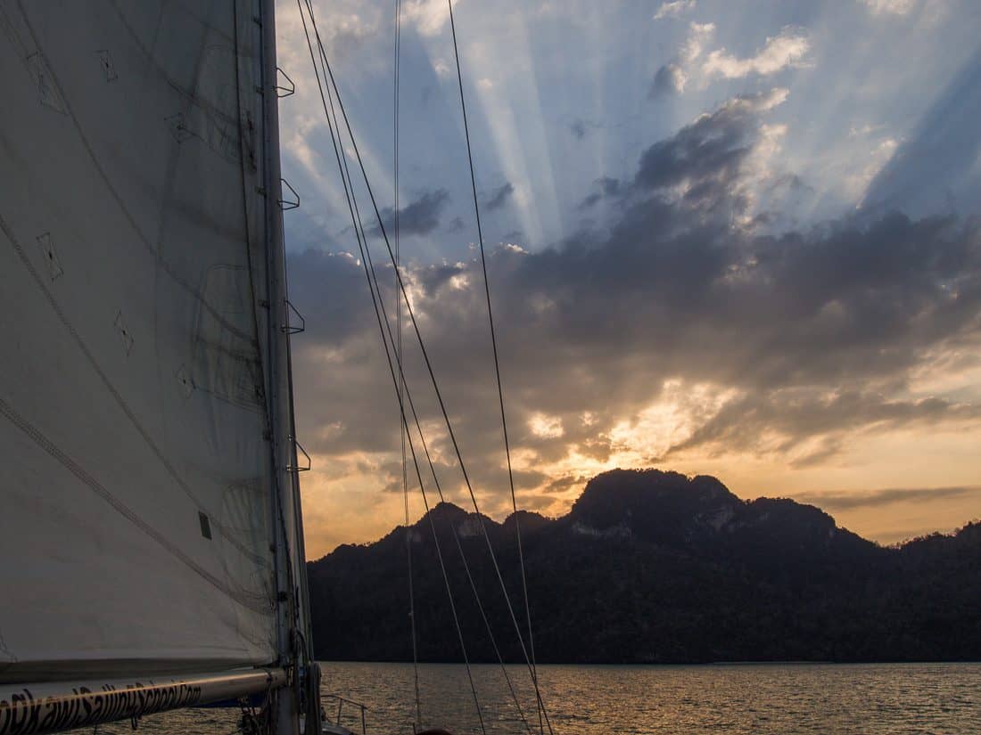 Sailing into the sunset on Kay Sira, Langkawi sailing school