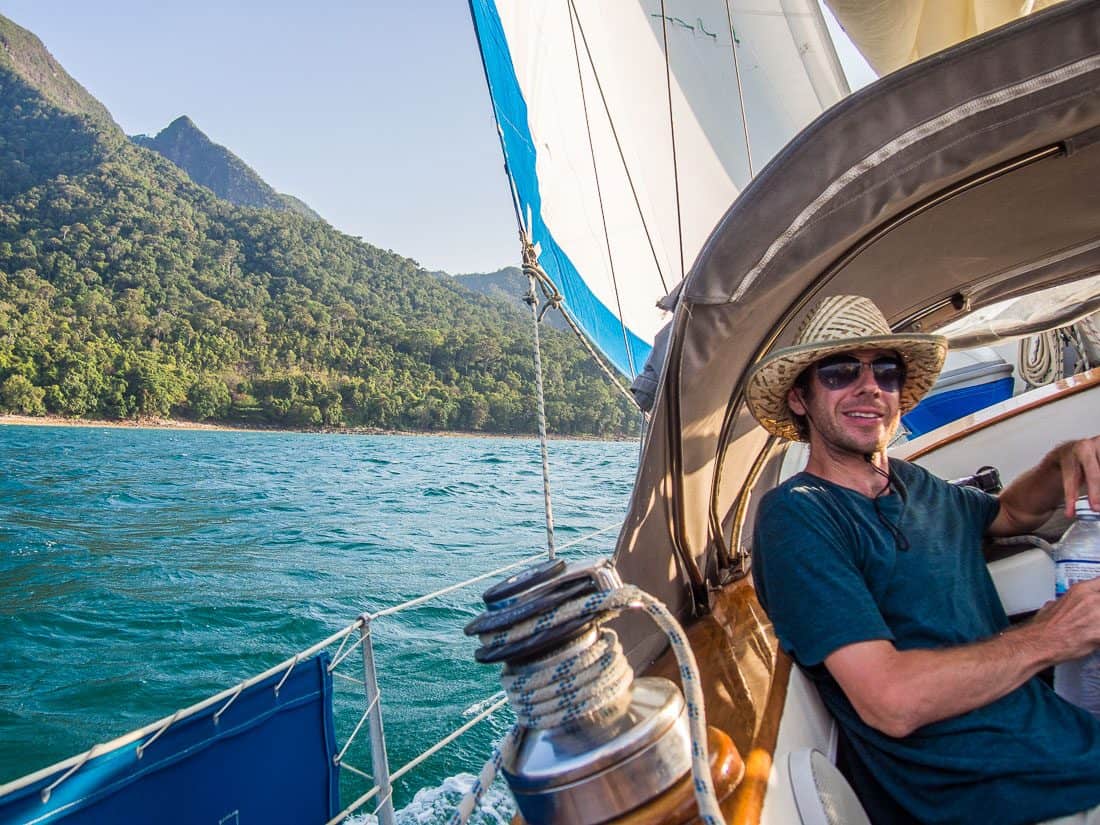 Kay Sira heeling over as we circumnavigate Langkawi 