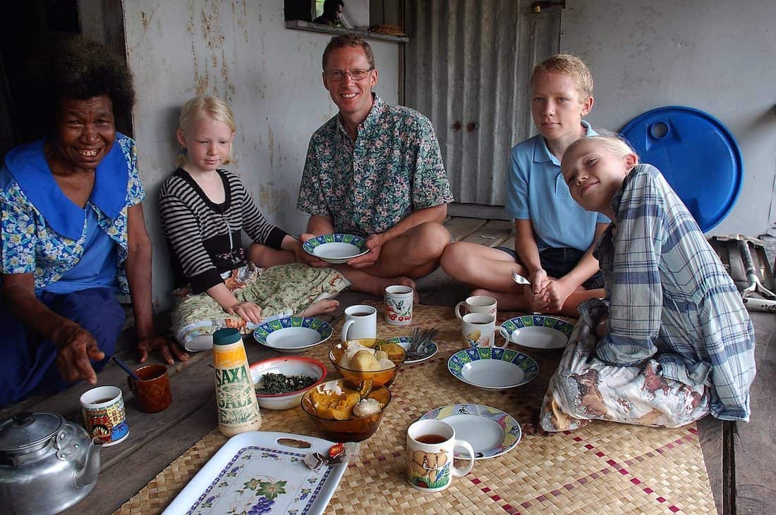 Invited to a meal with new friends; Panapompom island, Papua New Guinea