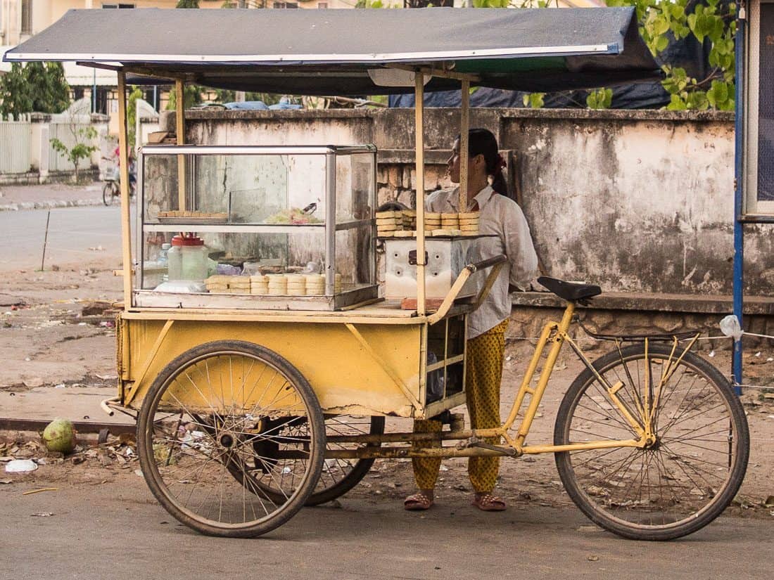 Sweet potato cake stall, Cambodia