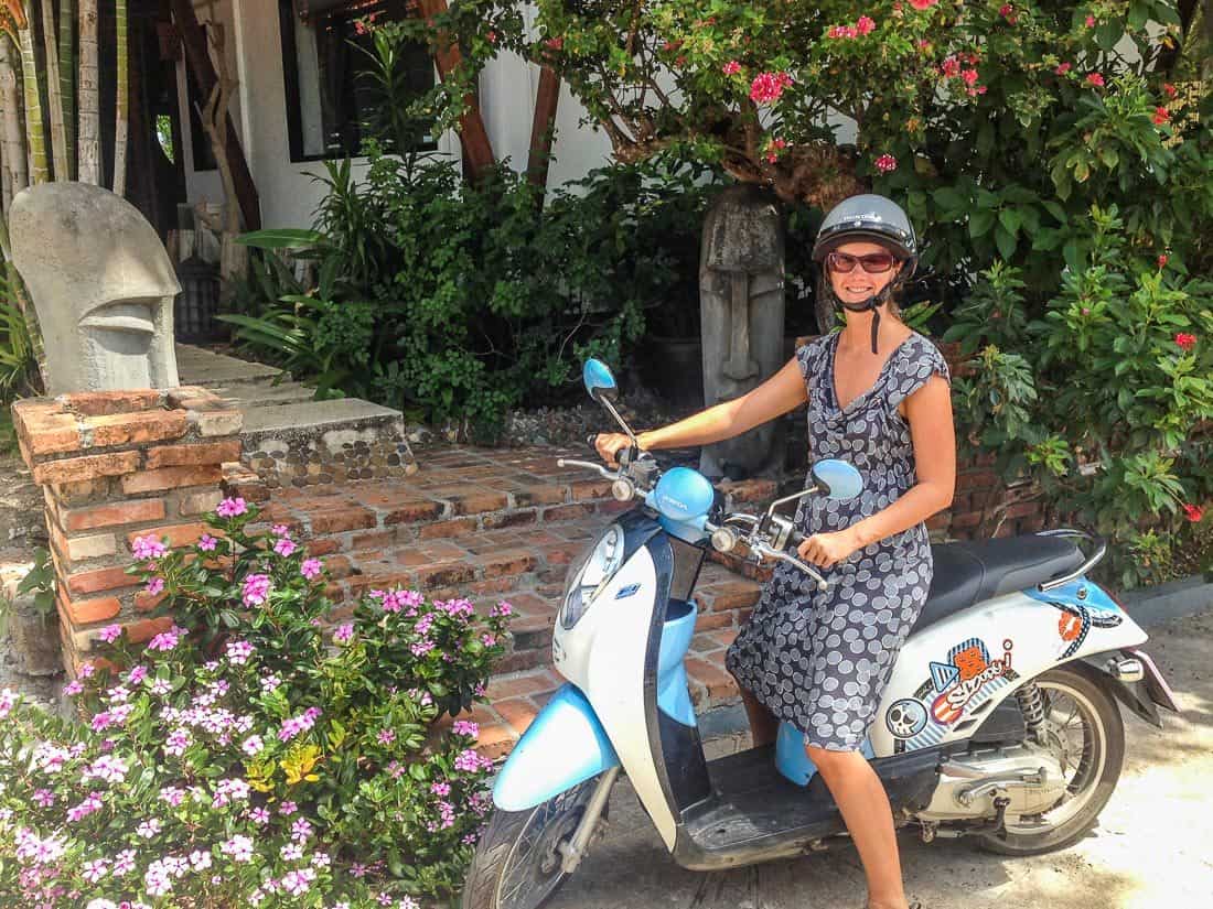 Erin on a scooter, Koh Lanta